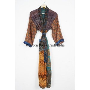 Elegant Vintage Japanese Floral Silk Patchwork Kimono for <b>Women</b>-Breathable Drawstring Closure Home Sleepwear Beach Party <b>Robes</b> - Product Image 1