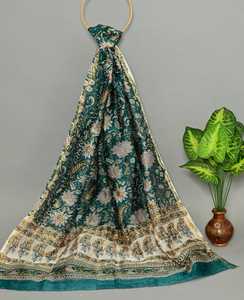 New Hand Block Printed Chanderi Silk Scarves and Stoles Fashion Designers Resale Floral <strong>Print</strong> with Metallic Feature - Product Image 6