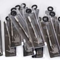 Komplett aus Edelstahl Gefertigtes Russisches Hochwertiges Nagelhautschieber-Set mit Anpassbarem Logo, Silberfarben, Abgewinkelt, Quadratisch, Flach