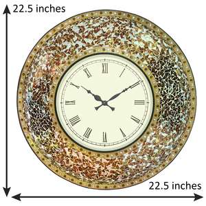 Horloge murale en mosaïque de fer avec cadran blanc, accents de pierre multicolores, horloge murale décorative ronde - Product Image 4