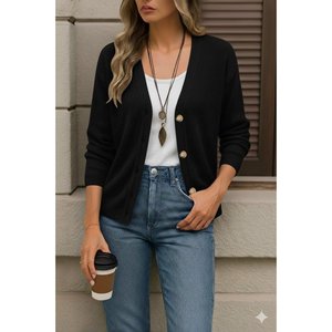Blusa de Punto con Detalle de Botones, 30908 - Negra - Product Image 2