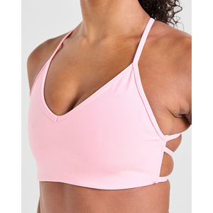 Nouveau design soutien-gorge de sport croisé rose pour bébé décolleté en V flatteur dos à bretelles nouveau soutien-gorge de sport de fitness pour femmes adultes à fort impact - Product Image 1