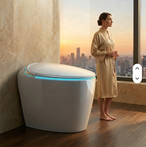Meilleures ventes : WC intelligent automatique de luxe en forme d'œuf, mural, en céramique, avec siphon en S, télécommande, siège chauffant et chasse d'eau à siphon, fonction chauffante - Product Image 1