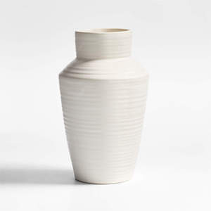 แจกันดอกไม้สโตนแวร์สีขาวขนาดใหญ่11" - Product Image 1