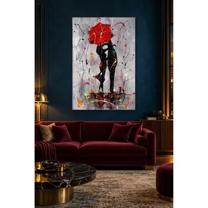 Impression sur toile : Couple Fida s'embrassant sous un parapluie rouge - Product Image 1