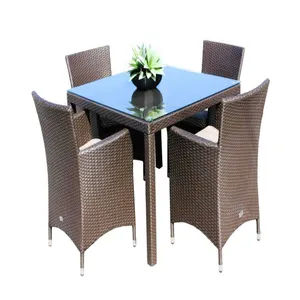 5PCS Coffee Set For Indoor-Outdoor Comfort/Our PE Rattan Wicker Coffee Set Includes 4 Chairs And 1 Glass Table