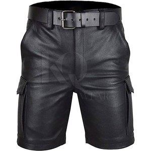 Shorts en cuir pour hommes, coupe ajustée élégante, streetwear tendance, bas pour les soirées, les occasions décontractées et les sorties nocturnes - Product Image 1