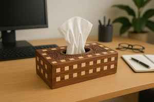 Caja de pañuelos de nogal de lujo | Soporte de papel de madera para baño y sala de estar | Estuche de almacenamiento de escritorio moderno | Organizador de decoración del hogar - Product Image 3