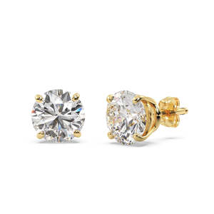 Boucles d'oreilles en diamant en or jaune 14 carats à 4 griffes (H-I SI2-SI3) - Product Image 1
