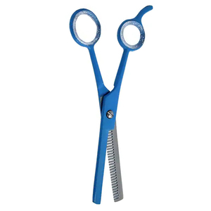 Tijeras de adelgazamiento del cabello de peluquero profesional, tijeras de dientes más delgadas con revestimiento de papel azul de 6 pulgadas con reposapiés - Product Image 3