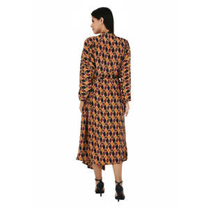 Women's Silk Sari Kimono Cami <b>Set</b> Brown Black Geometric Robe One Size Swimsuit Cover Ups - Product Image 6