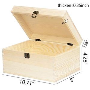 Caja de regalo de madera de pino sin terminar con tapa con bisagras y cierre frontal para manualidades, pasatiempos artísticos, almacenamiento en el hogar - Product Image 6
