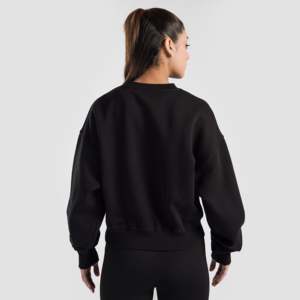 Sweat-shirt court pour femme Vital Edge, noir, en soie tricotée, avec des techniques de broderie et d'impression, style décontracté pour l'hiver et l'automne - Product Image 2