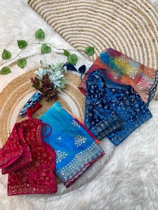 Saree en soie Rangoli de qualité supérieure avec broderie Butta de 3mm et contraste de bordure lourde Style Aarco avec chemisier en velours - Product Image 2