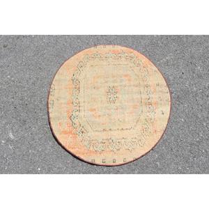 Tapis turc, tapis rond de 2,9 x 2,7 pieds, tapis en laine orange et vert - Product Image 1