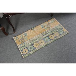 Alfombra de lana turca Vintage de 1,5x2,9 pies, diseño de retazos amarillo y azul, técnica de tejido plano para decoración para sala de estar, látex de 4m de ancho - Product Image 2
