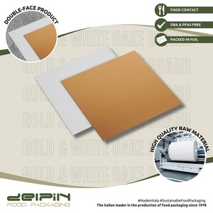 Plateau à gâteau carré jetable en carton, couleur or et blanc, qualité alimentaire, taille et couleur personnalisables - Product Image 4