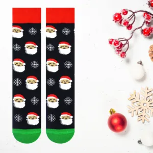 Chaussettes en tissu éponge respirant à motif brodé Père Noël, logo personnalisé, taille unique, pour un usage quotidien en hiver - Product Image 1