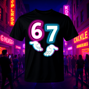 T-shirt Luminosa con Mani che si Illuminano e Scritta 'Six Seven 67' per Memes e Promozioni - Product Image 3