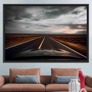 Asphalt Road Landscape Canvas Print: Open Road View Wall Decor,BLACK <b>FRAMED</b> CANVAS - Product Image 1