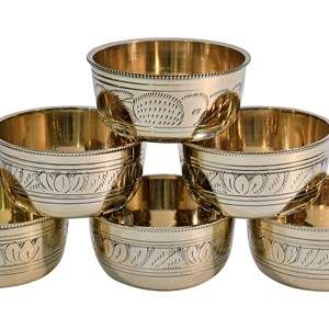 Cuenco de latón macizo hecho a mano de alta calidad, vajilla decorativa clásica de Metal pulido para servir arroz en cocina o fiestas - Product Image 4