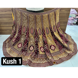 Lehenga de Terciopelo Rich Rajwadi con Trabajo Intenso de Jarkan, Doble Capa, Estilo Flair, Choli Largo, Dupatta Doble Pesada, Estilo Fiesta, Largo hasta el Suelo, Color Mostaza Pista - Product Image 5