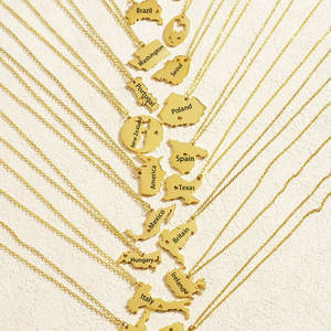 Moda al por mayor personalizado <span class=keywords><strong>mapa</strong></span> del mundo colgante oro plata oro rosa Acero inoxidable mujer cadena Collar para hombres mujeres - Product Image 1
