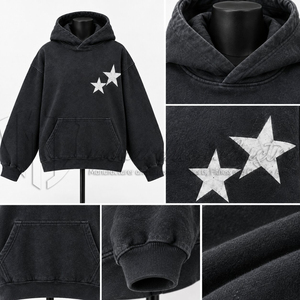 Sudadera con Capucha Oversize para Mujer con Estampado de Estrellas, Estilo Casual Urbano, Sudadera de Forro Polar Negra, Moda Personalizada - Product Image 6