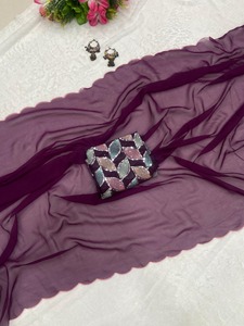 Designer indien Séquence Saree / Sari Femmes Lisse Georgette Paillettes Sarees Fête Festival Mariage Porter KUNJ CREATION Moderne - Product Image 6