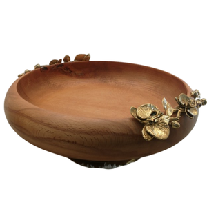 Bol de service élégant en bois bol de pièce maîtresse de décoration intérieure avec des accents d'orchidées dorées parfait pour la décoration intérieure et les occasions spéciales - Product Image 5