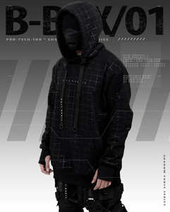 Wholesale Custom Cyberpunk Techwear Fashion <b>Hoodie</b> for <b>Men</b> Breathable <b>Black</b> Cyberpunk Hooded - Product Image 4