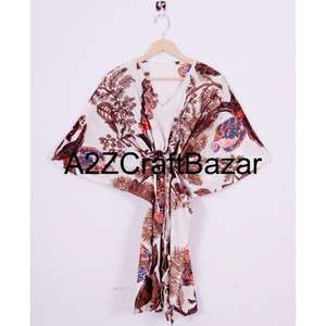 Handmade 100% Cotton Floral Eco-Friendly Midi Kaftan <b>Dress</b> V-Neck Short Sleeve Sexy Bodycon Silhouette Tassel <b>Ruffle</b> Decorations - Product Image 3
