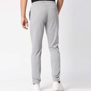 Pantalon de jogging décontracté pour homme gris à taille élastique, empiècements latéraux noirs, cordon de serrage, léger, 100 % coton respirant - Product Image 4