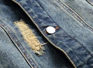 Veste en jean bleu vieilli d'hiver pour homme avec bouton et broderie Vêtements d'extérieur décontractés déchirés vintage - Product Image 6