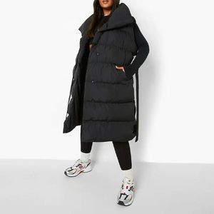 เสื้อกั๊กขนเป็ดยาวสีดำของผู้หญิงแจ็คเก็ตแขนกุดสำหรับฤดูหนาวเสื้อหนาวบุนวมน้ำหนักเบาอบอุ่นแจ๊กเก็ตแฟชั่นลำลองยาว - Product Image 4