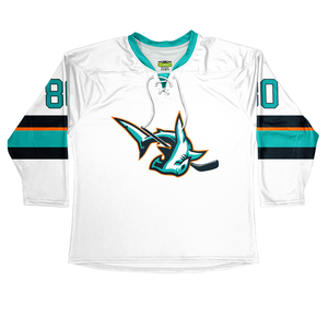 Vente en gros de maillots de hockey sur glace sublimés à col en V personnalisés numéro de nom en sergé de haute qualité évacuant l'humidité écologique 100% - Product Image 5