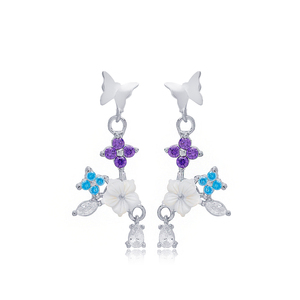 ที่มีสีสันรุ้งฤดูร้อนดอกไม้ผีเสื้อสตั๊ดต่างหูยาวขายส่ง925เครื่องประดับเงินสเตอร์ลิง - Product Image 3