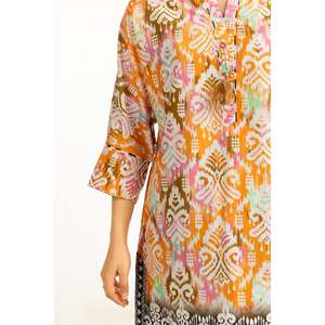 Conjunto Coordinado Bohemio para Mujer, Color Naranja, Estampado Cambric, Talla XXS, Top de Manga Tres Cuartos, Primavera/Verano, Tela Crepé, 100% Algodón - Product Image 5