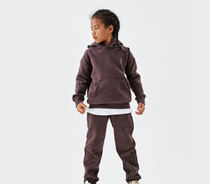 ชุดวอร์มผ้าฟลีซแขนยาวหนาชุดกีฬามีฮู้ดสีทึบชุดวอร์มสำหรับเด็กชุดฤดูหนาวจากปากีสถาน - Product Image 3