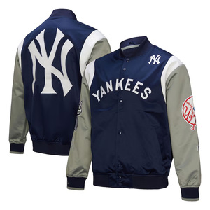 Chaqueta Bomber de Béisbol Vintage Letterman American State Full-Snap College para Hombre New York Navy/Grey Team Origins Material Satinado - Product Image 1