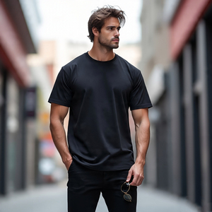 T-shirts d'été à épaules tombantes pour hommes, 100% coton, streetwear, col rond, t-shirts de jogging pour hommes - Product Image 4