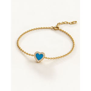 14k Gold Rhodium Plated <b>Pearl</b> Charm <b>Bracelet</b> with Zircon Heart - Product Image 1