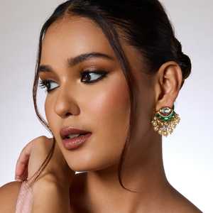 Pendientes de Perlas de Agua Dulce con Estilo Kundan 189224, Montura de Latón 100% con Diseño de Paz, Ideales para Bodas y Fiestas - Product Image 6