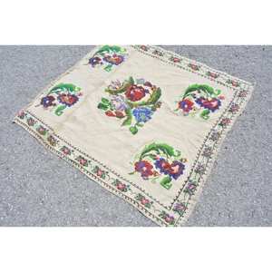 Traditional Beige Green 3.3 X 3.5ft Woolen Living Room Carpet Vintage Turkish Aubusson Patchwork Rectangle Hallway Shape Latex - Product Image 4