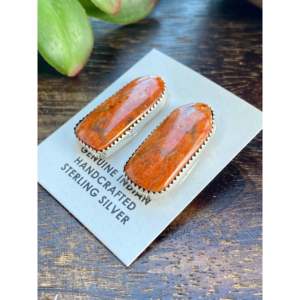 Navajo Handmade Vintage Apple Coral & <b>Sterling</b> <b>Silver</b> <b>Stud</b> Earrings - Product Image 4