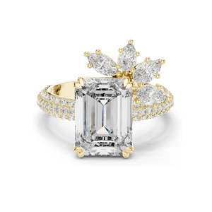 Bague en diamant de laboratoire taille émeraude 5,09 carats avec pierres latérales marquise, clarté VVS-VS EF, or 18 carats, 14 carats, 10 carats et argent 925, rose - Product Image 2