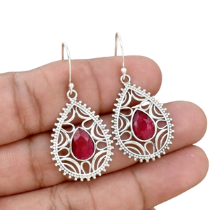 Boucles d'oreilles indiennes en rubis pour filles bijoux pour femmes en argent sterling massif 925 avec tampon à la mode pour cadeaux - Product Image 1