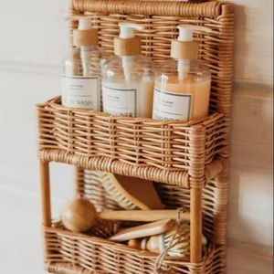 Estante y Cesta de Ratán Hechos a Mano Personalizados, Productos Tejidos Decorativos para Cocina, Baño u Hogar, OEM Disponible - Product Image 1