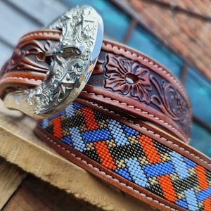 American Premium Leather Cowboy Designer Western Beaded Belt Cadeau pour homme Western Fashion Bling Luxury Belt Cowhide Belt - Product Image 5