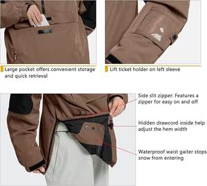 Veste de snowboard coupe-vent imperméable pour hommes personnalisée manteau de ski d'hiver à fermeture éclair avec capuche vêtements de sport de plein air en gros - Product Image 5